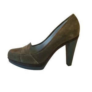 Sergio Rossi  | Women's Olive Suede Penny Loafer Platform Pumps NWOT